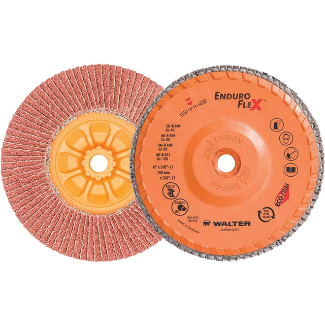 Enduro-Flex™ Flap Disc, 6" x 5/8"-11, Type 27, 40 Grit, Zirconia Alumina