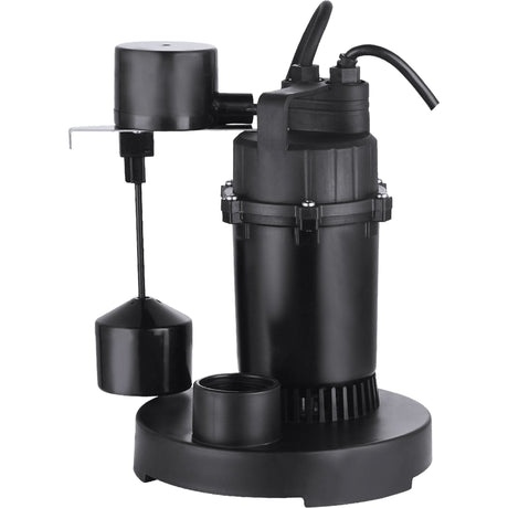Thermoplastic Submersible Sump Pump, 2560 GPH, 115 V, 4.6 A, 1/3 HP