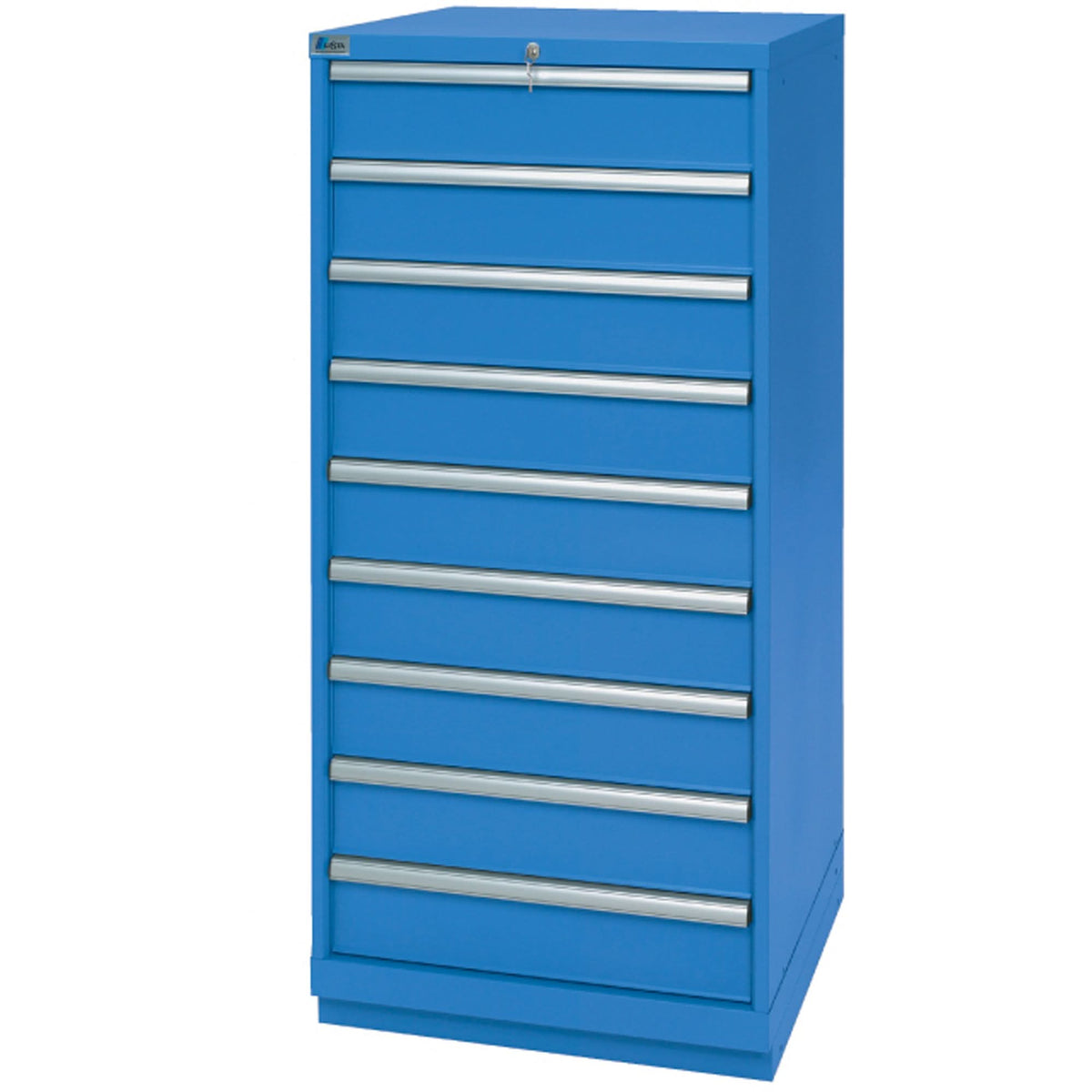 Drawer Cabinets, 9 Drawers, 28-1/4" W x 28-1/2" D x 59-1/2" H, Bright blue