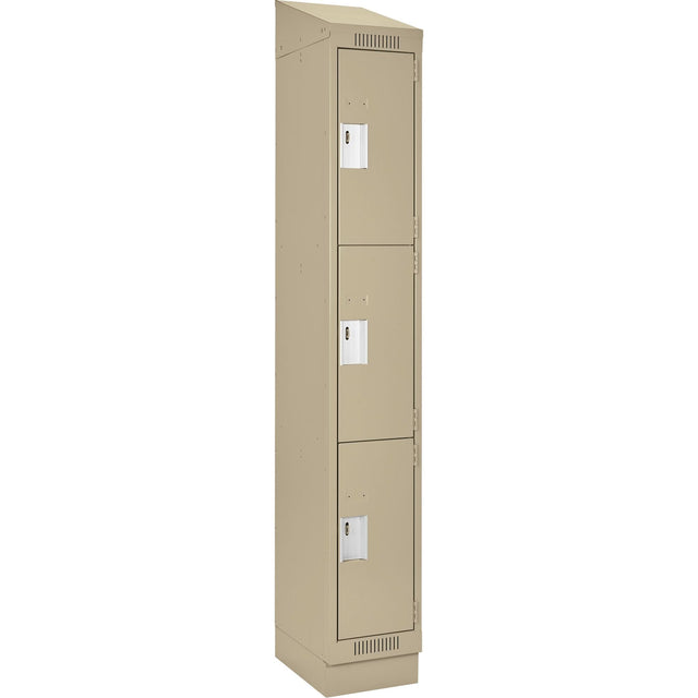 Clean Line™ Lockers, 3 -tier, 15" x 15" x 82", Steel, Beige, Rivet (Assembled)