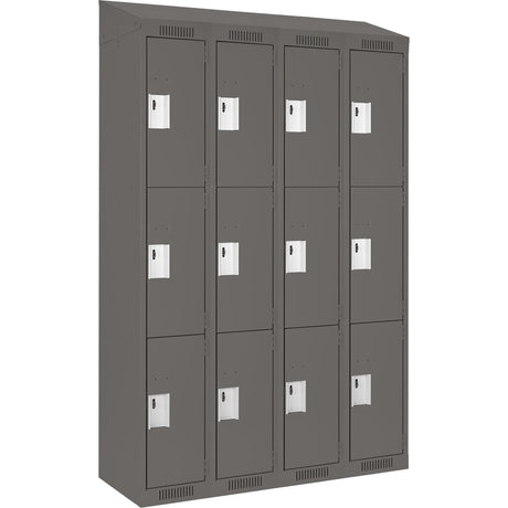 Clean Line™ Lockers, 3 -tier, Bank of 4, 48" x 15" x 78", Steel, Charcoal, Rivet (Assembled)