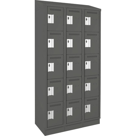 Clean Line™ Lockers, 5 -tier, Bank of 3, 36" x 18" x 82", Steel, Charcoal, Rivet (Assembled)
