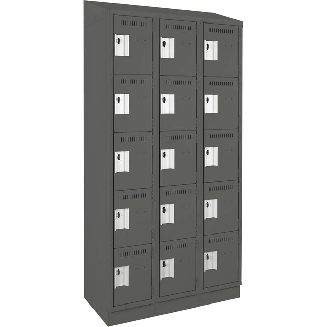 Clean Line™ Lockers, 5 -tier, Bank of 3, 36" x 18" x 82", Steel, Charcoal, Rivet (Assembled)