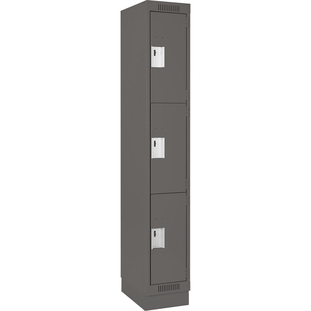 Clean Line™ Lockers, 3 -tier, 12" x 18" x 76", Steel, Charcoal, Rivet (Assembled)