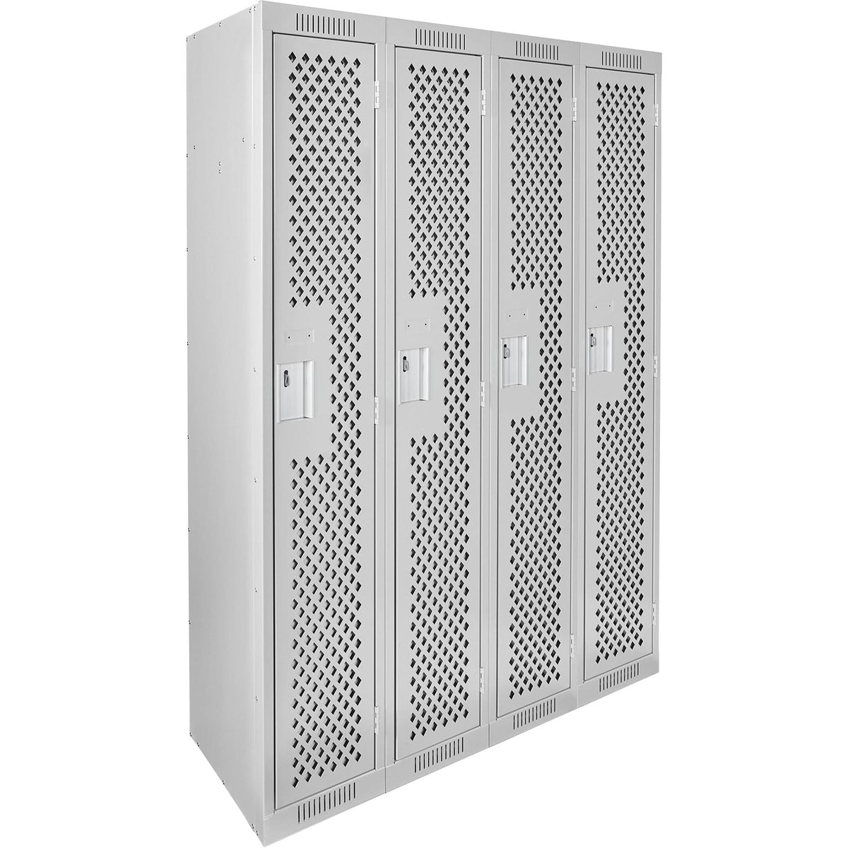 Clean Line™ Lockers, Bank of 4, 48" x 18" x 72", Steel, Grey, Rivet (Assembled), Perforated