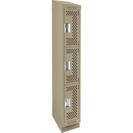 Clean Line™ Lockers, 3 -tier, 12" x 15" x 82", Steel, Beige, Rivet (Assembled), Perforated