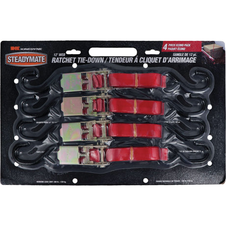 Ratchet Utility Straps, S-Hook, 1" W x 12' L, 500 lbs. (230 kg) Working Load Limit