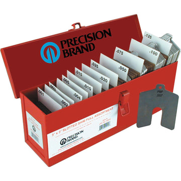 Slotted Shim Assortments, 3" L x 0.001"- 0.125" Thickness, 3" W, Stainless Steel