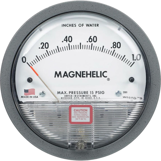 2000 Series Magnehelic® Differential Pressure Gauge, 4-3/4" , 0 - 0.5 kPa, Panel Mount, Liquid Filled Analogue