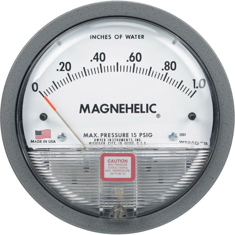 2000 Series Magnehelic® Differential Pressure Gauge, 4-3/4" , 0 - 10 in. w.c./0 - 2.5 kPa, Panel Mount, Liquid Filled Analogue