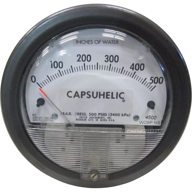 4000 Series Capsuhelic® Differential Pressure Gauge with Case, 4" , 0 - 500 in. w.c., Panel Mount, Analogue