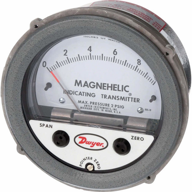 605 Series Magnehelic® Differential Pressure Gauge & Indicating Transmitter, 4" , 0 - 10 in. w.c., Panel Mount, Analogue