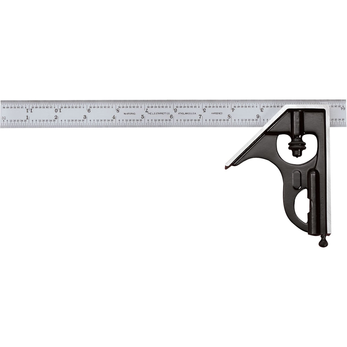 Combination Squares with Square Head - No. 33H Series with Forged & Hardened Steel Heads, 24" L, 1/64" Graduations, Steel, Satin
