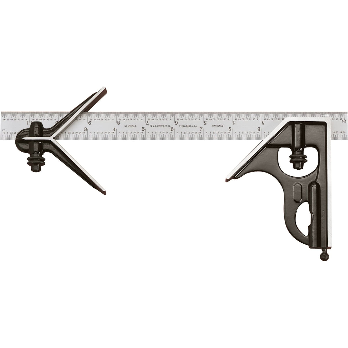 Combination Squares with Square Head & Centre Head - No. 33HC Series with Forged & Hardened Steel Heads, 300 mm L, 0.5 mm Graduations, Steel, Plain