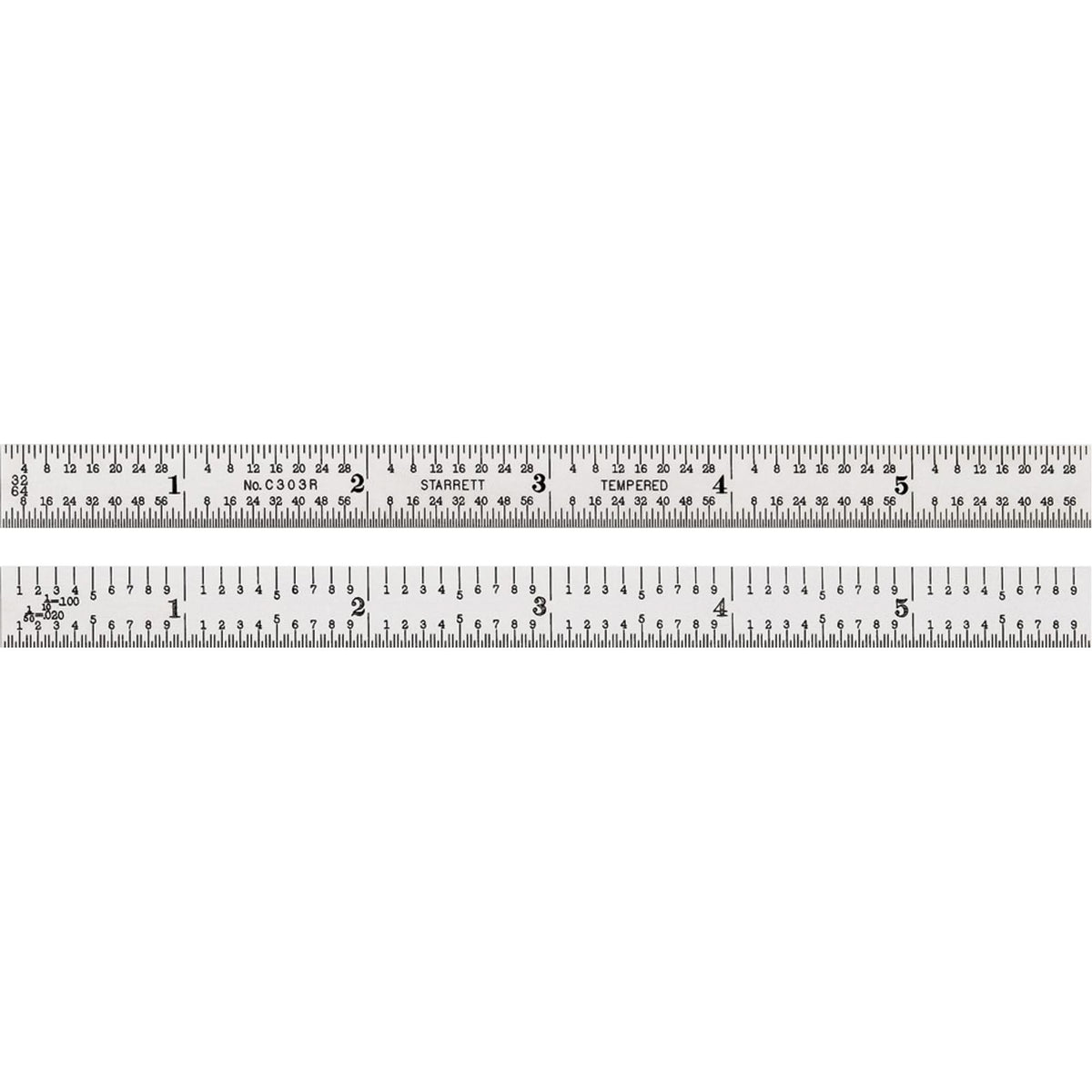 Full-Flexible Rule, 6" L, Steel, 1/32"/1/64"/1/10"/1/50" Graduations