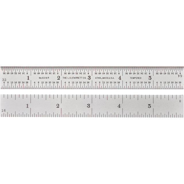 Full-Flexible Rule, 24" L, Steel, 1/8"/1/16"/1/32"/1/64" Graduations