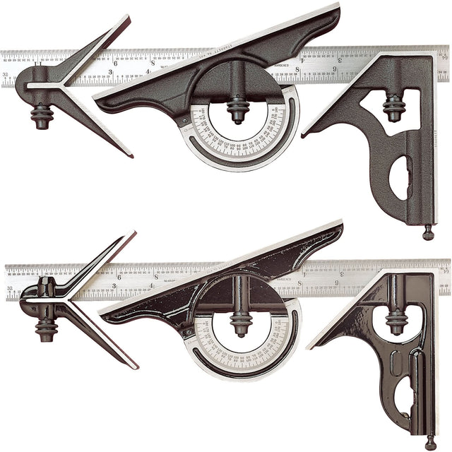 No. 434 Series Combination Square Set, 4 pcs., 0.5 mm Graduations, Steel, Plain