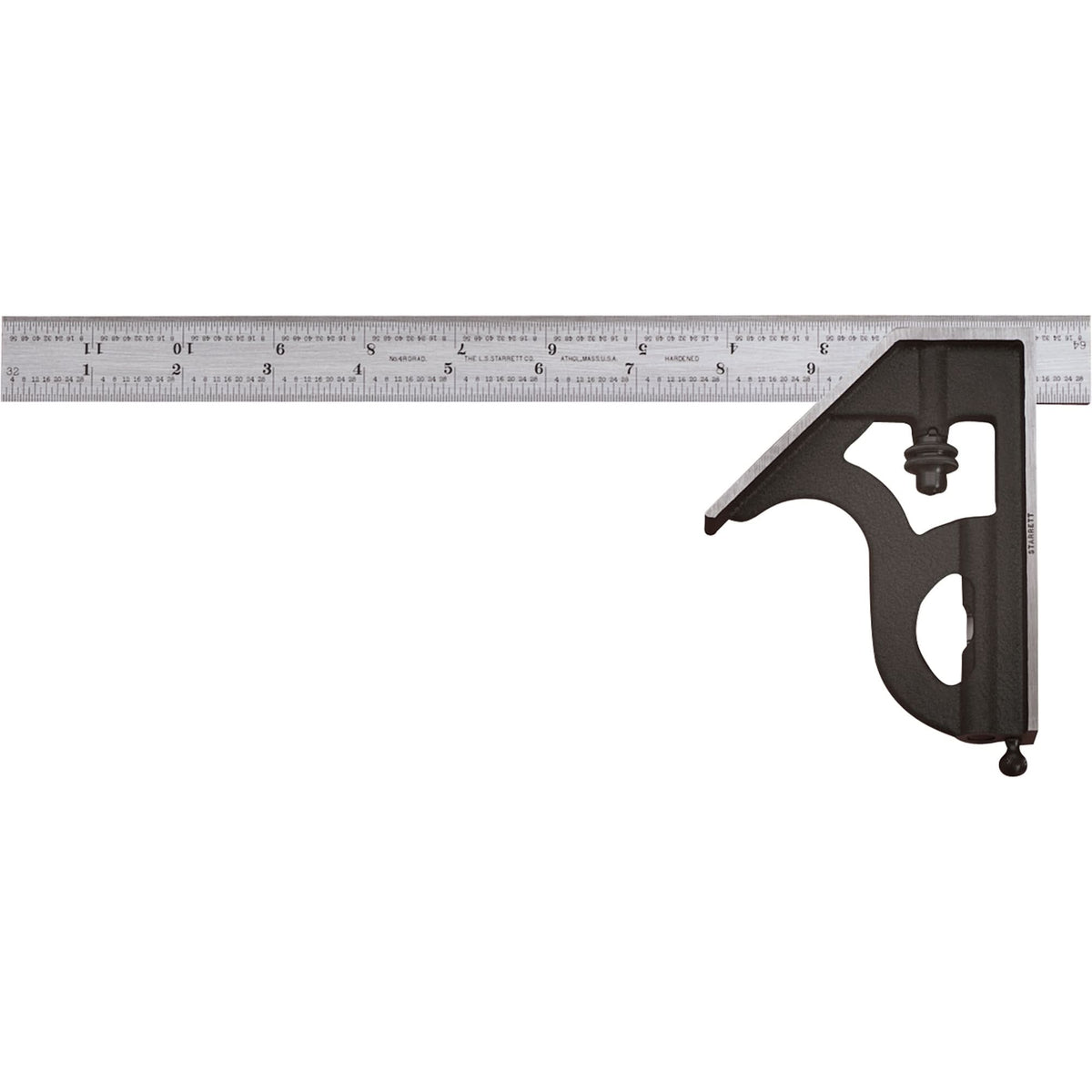 Combination Squares with Square Head - No. 11H Series with Cast Iron Heads, 300 mm L, 1 mm and 1/64" Graduations, Steel, Satin