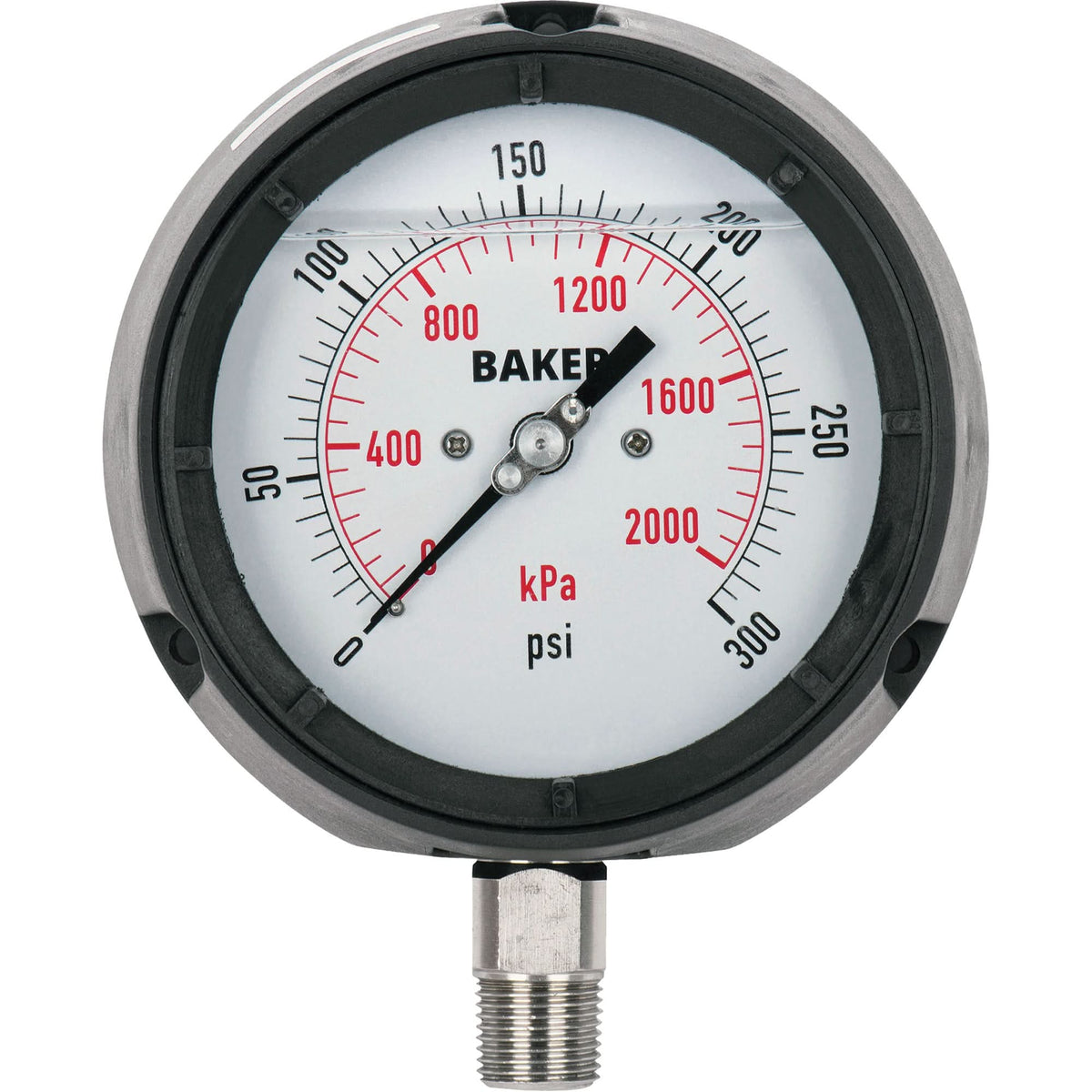 Pressure Gauge, 4-1/2" , 0-400 psi/0-2800 kPa, Bottom Mount, Liquid Filled Analogue