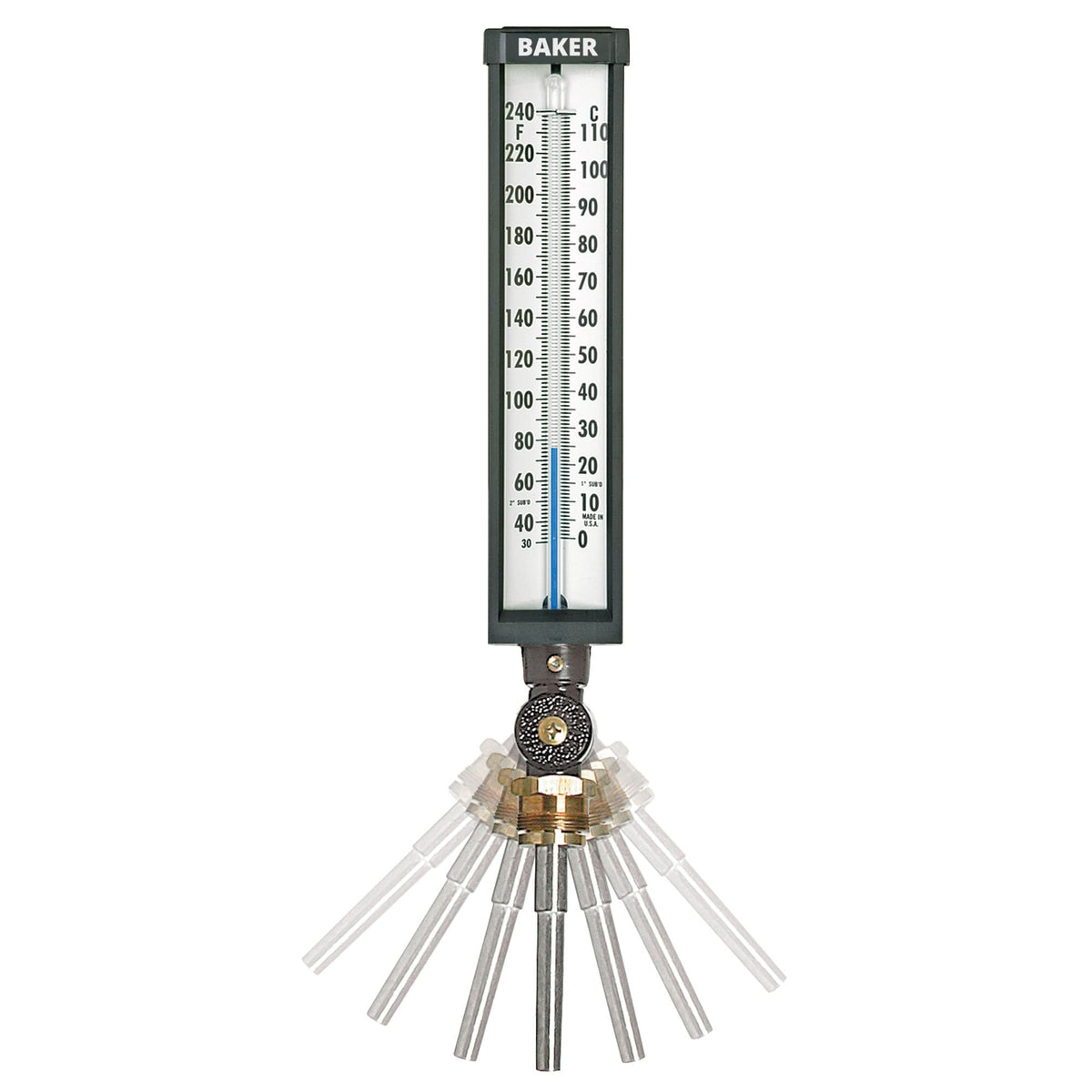 Variable Angle Industrial Thermometers, Contact, Analogue, 30-240°F (-2-114°C)