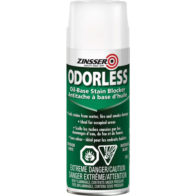 Odourless Oil-Base Stain Blocking Primer, White, Very Flat, Aerosol Can