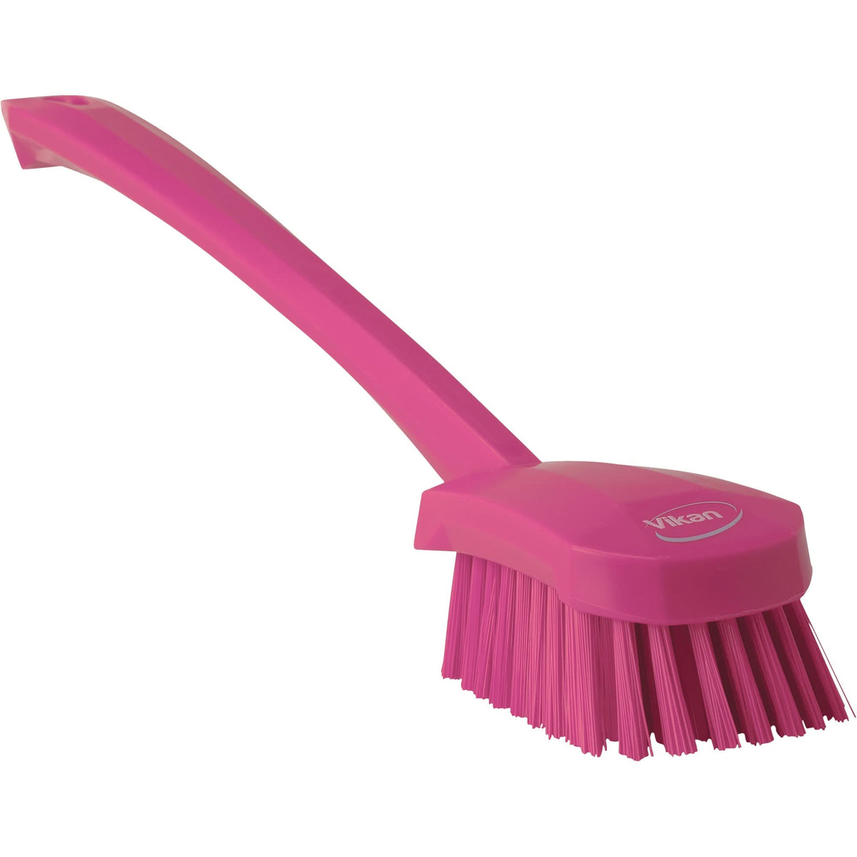 Long Handle Brush, Stiff Bristles, 16-3/10" Long, Pink