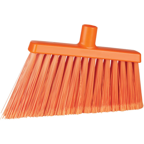 Angle Head Broom, Stiff/Split Bristles, 11-2/5", Polyester/Polypropylene/PVC/Synthetic, Orange