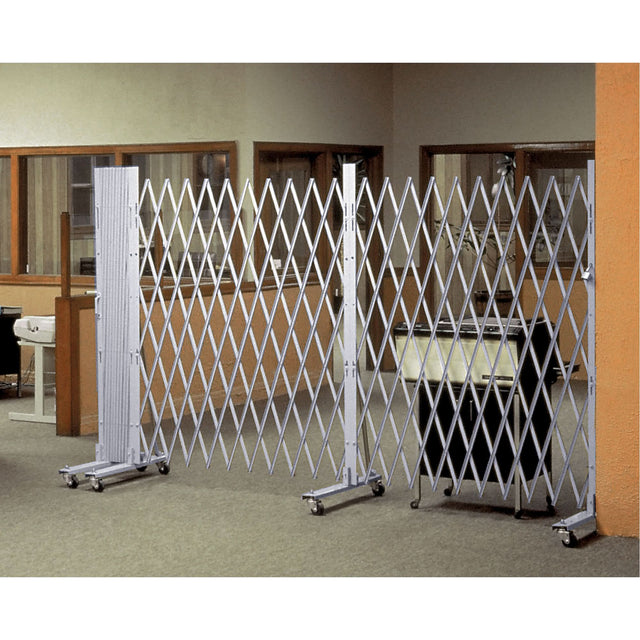 Portable Expanding Gates, Interlocking, 144" L x 73.5" H, Silver