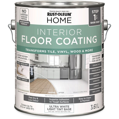 Home Interior Floor Coating System Base Coat, 3.61 L, Water-Based, Very Flat, Tint Base/White