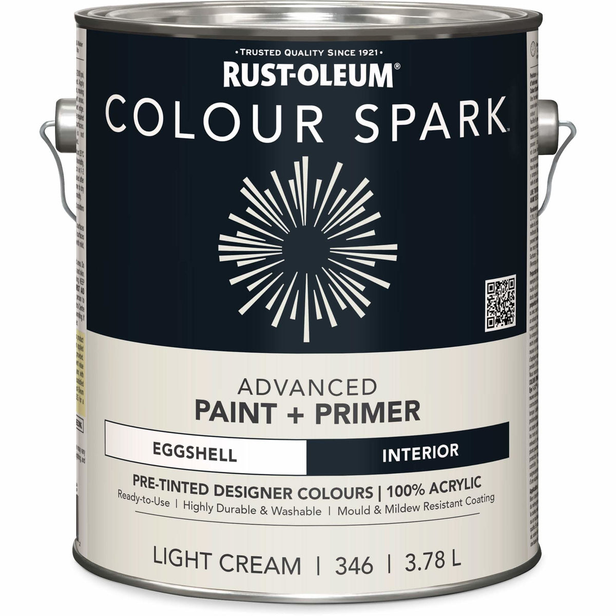 Colour Spark™ Interior Pre-Tinted Paint + Primer Wall Paint, White Cotton, Semi-Gloss, 3.78 L, Gallon