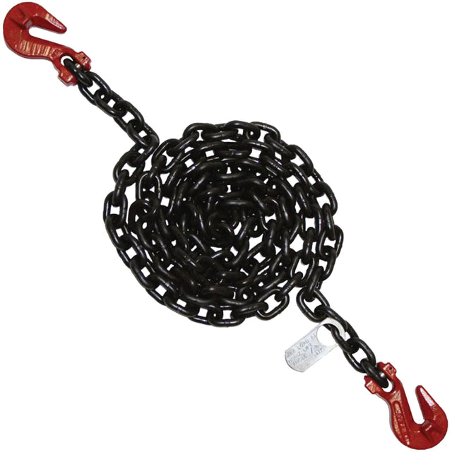 Chain Sling, Grade 80 Chain, Single Legs, Grab & Grab Hooks, 3/8" x 8'