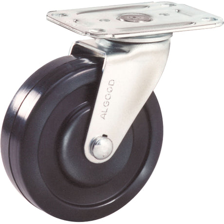 Light-Duty Caster, Rigid, 4" (101.6 mm), Rubber, 150 lbs. (68 kg.)