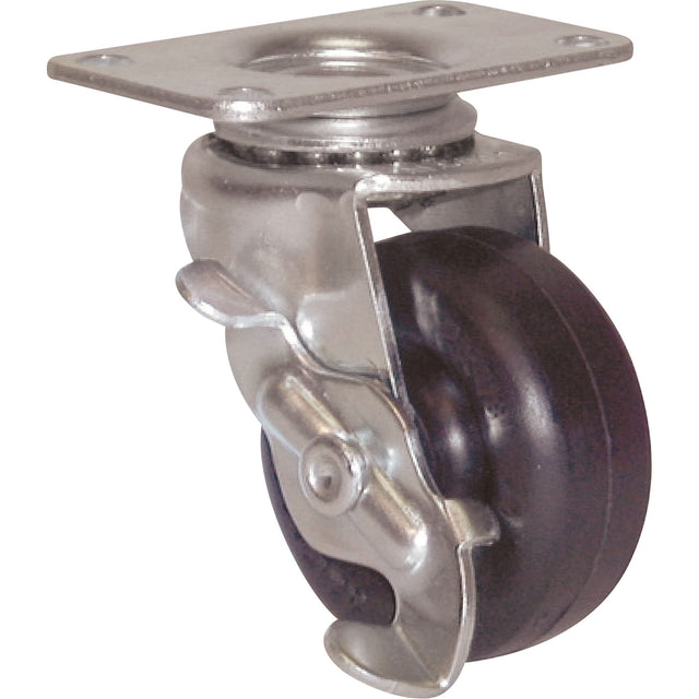 General Purpose Caster, Rigid with Brake, 2" (51 mm), Rubber, 80 lbs. (36 kg.)