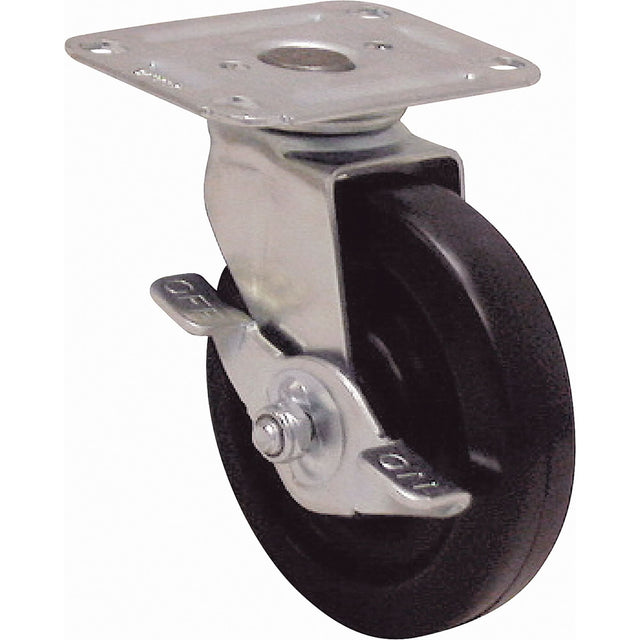 Light-Duty Caster, Rigid with Brake, 5" (127 mm), Polyolefin, 250 lbs. (113 kg.)
