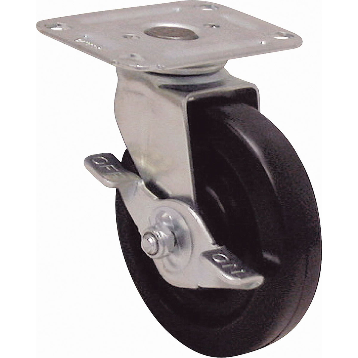 Light-Duty Caster, Rigid with Brake, 4" (101.6 mm), Polyolefin, 250 lbs. (113 kg.)