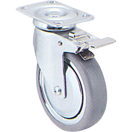 Zinc Plated Caster, Swivel with Brake, 5" (127 mm), Rubber, 240 lbs. (108 kg.)
