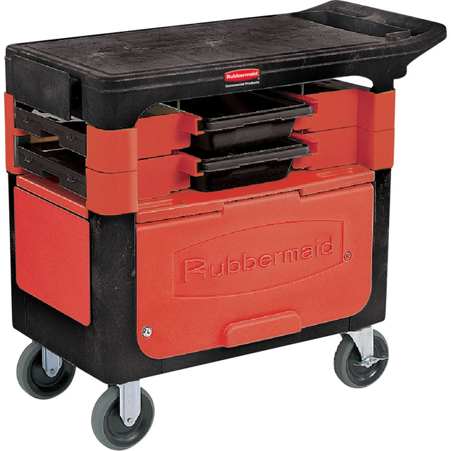 Trades Carts With Lockable Cabinet, 2 Drawers, 38" L x 19-1/4" W x 33-3/8" H, Black