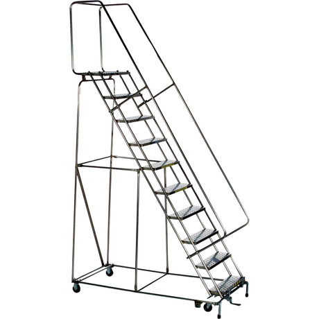 Lockstep Rolling Ladders, 12 Steps, 24" Step Width, 120" Platform Height, Stainless Steel