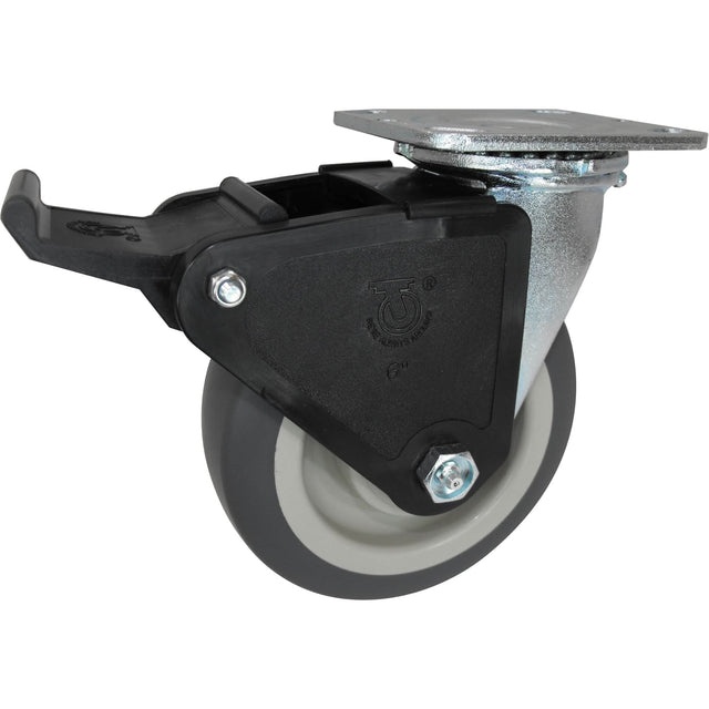 Total Locking Caster, Swivel with Brake, 6" (152.4 mm), Forged Steel, 900 lbs. (408 kg.)