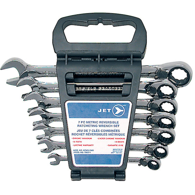 RCWS-7MR Long Pattern Reversible Wrench Set, Ratcheting Combination, 7 Pieces, Metric