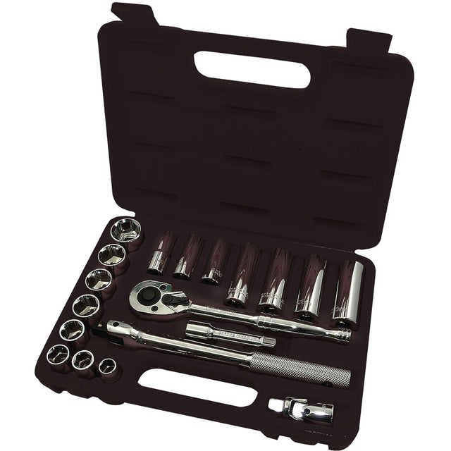 ISK-3820M 6-Point Metric Socket Set, 20 Pcs, 3/8" Drive Size, Deep