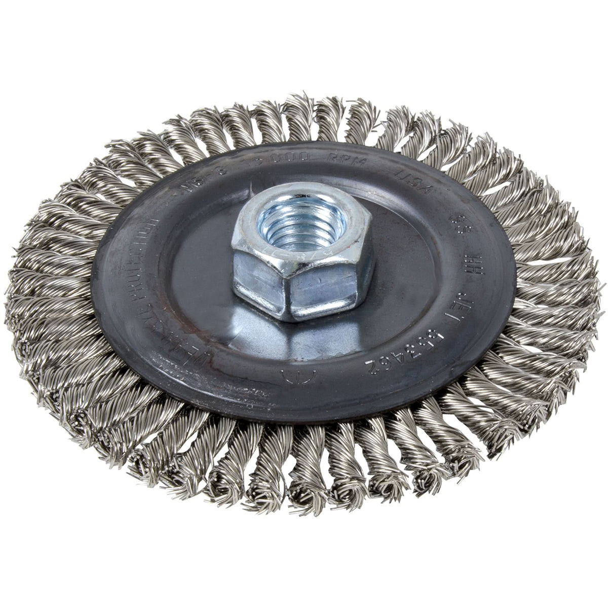 Stringer Bead Brush, 5" Dia., 0.022" Fill, 5/8"-11 Arbor, Stainless Steel