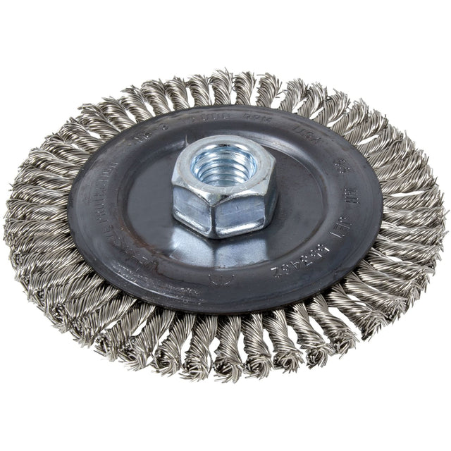 Stringer Bead Brush, 5" Dia., 0.022" Fill, 5/8"-11 Arbor, Stainless Steel