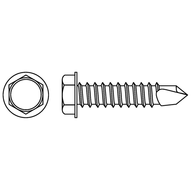 Self Drill Hex Washer Head Screws, #10 x 1/2" L, Zinc Plated