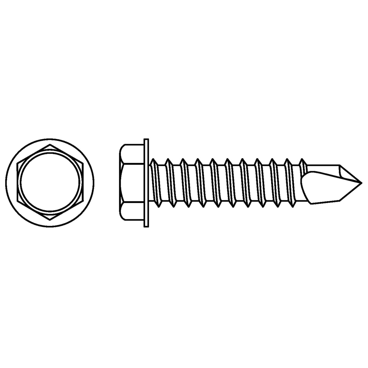 Self Drill Hex Washer, #12 x 3/4" L, Stainless Steel