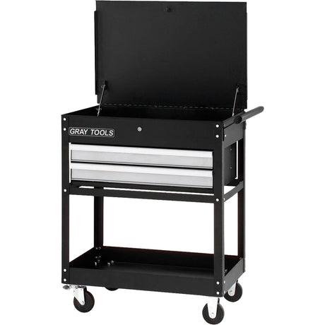 Utility Cart, 2 Drawers, 30-1/4" L x 19" W x 35-3/4" H, Black