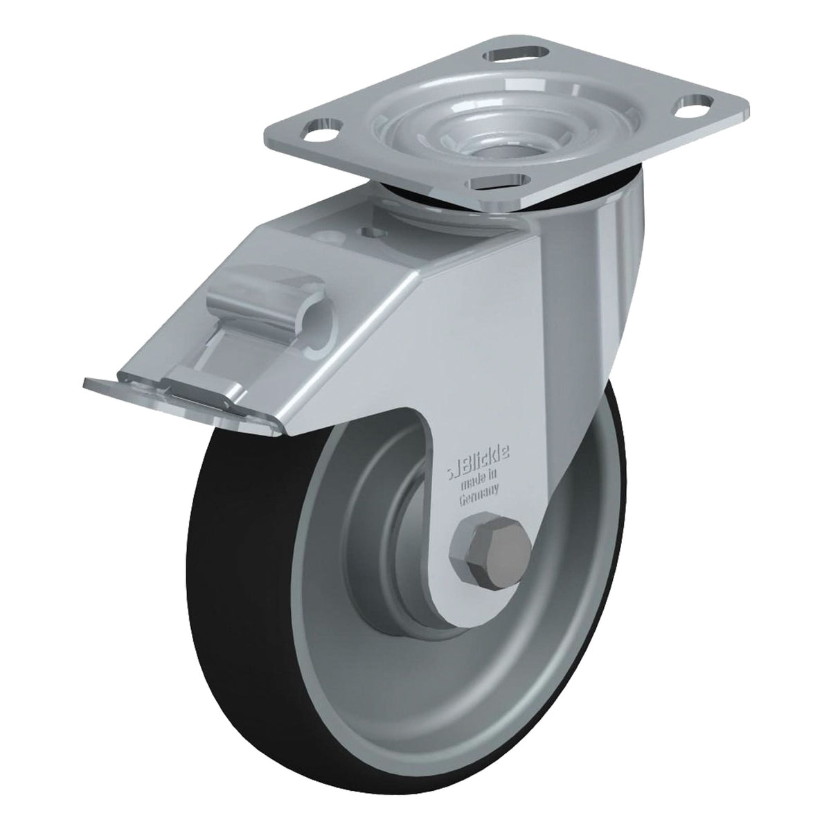 High-Quality Caster, Swivel with Brake, 8" (203.2 mm), Thermoplastic Polyurethane, 660 lbs. (300 kg.)
