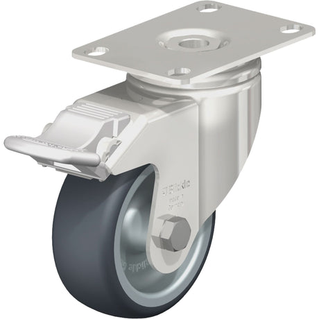 Caster, Swivel with Brake, 3-1/8" (79.5 mm), Thermoplastic Rubber-Elastomer, 220 lbs. (100 kg.)