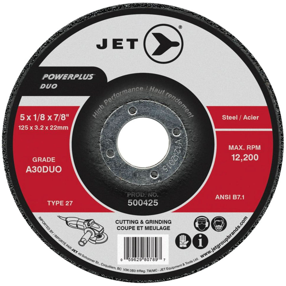 POWERPLUS DUO Cutting/Grinding Wheel, 4" x 1/8", 5/8" Arbor, Type 27, A30DUO Grit