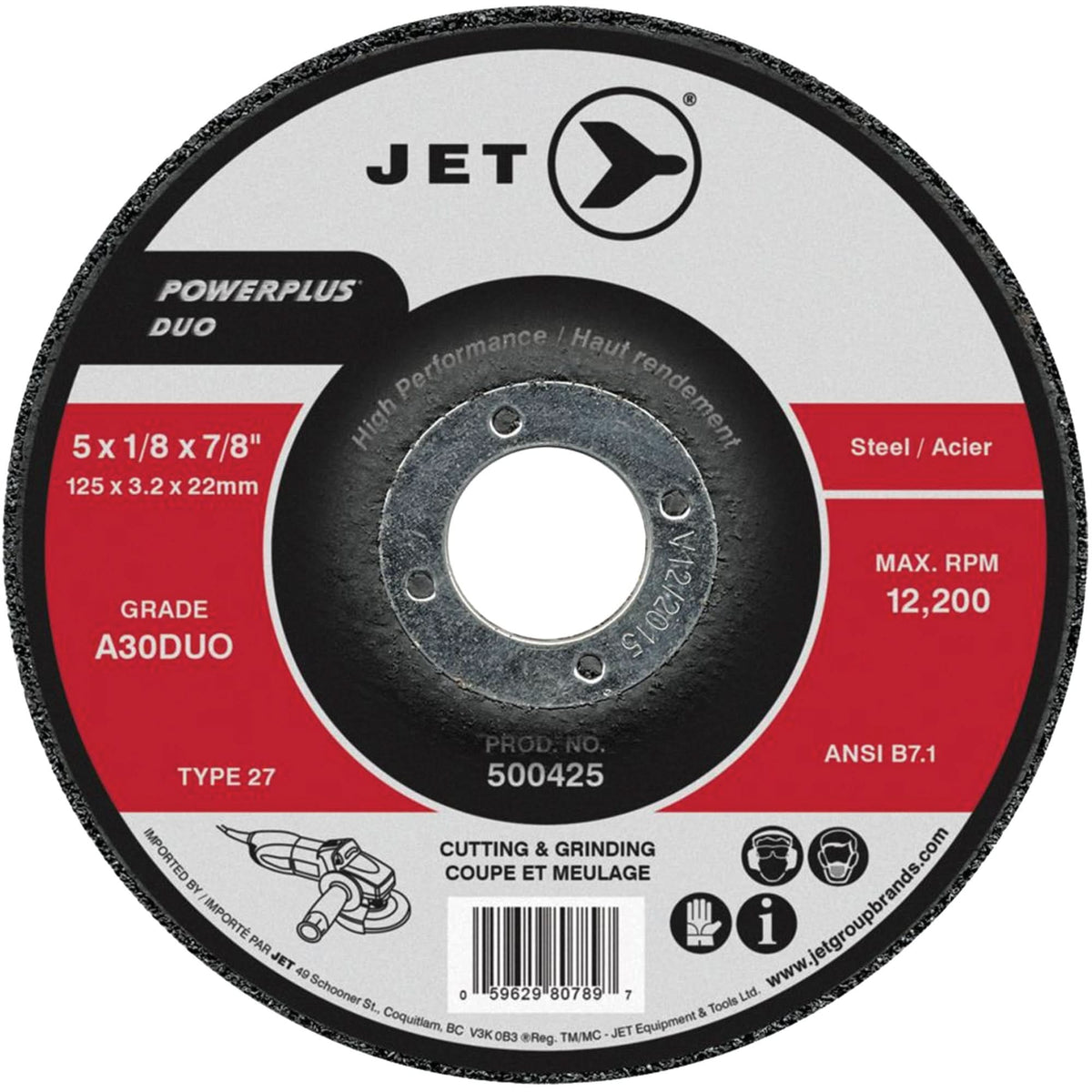 A30DUO POWERPLUS DUO Cutting/Grinding Wheel, 7" x 1/8", 7/8" Arbor, Type 27